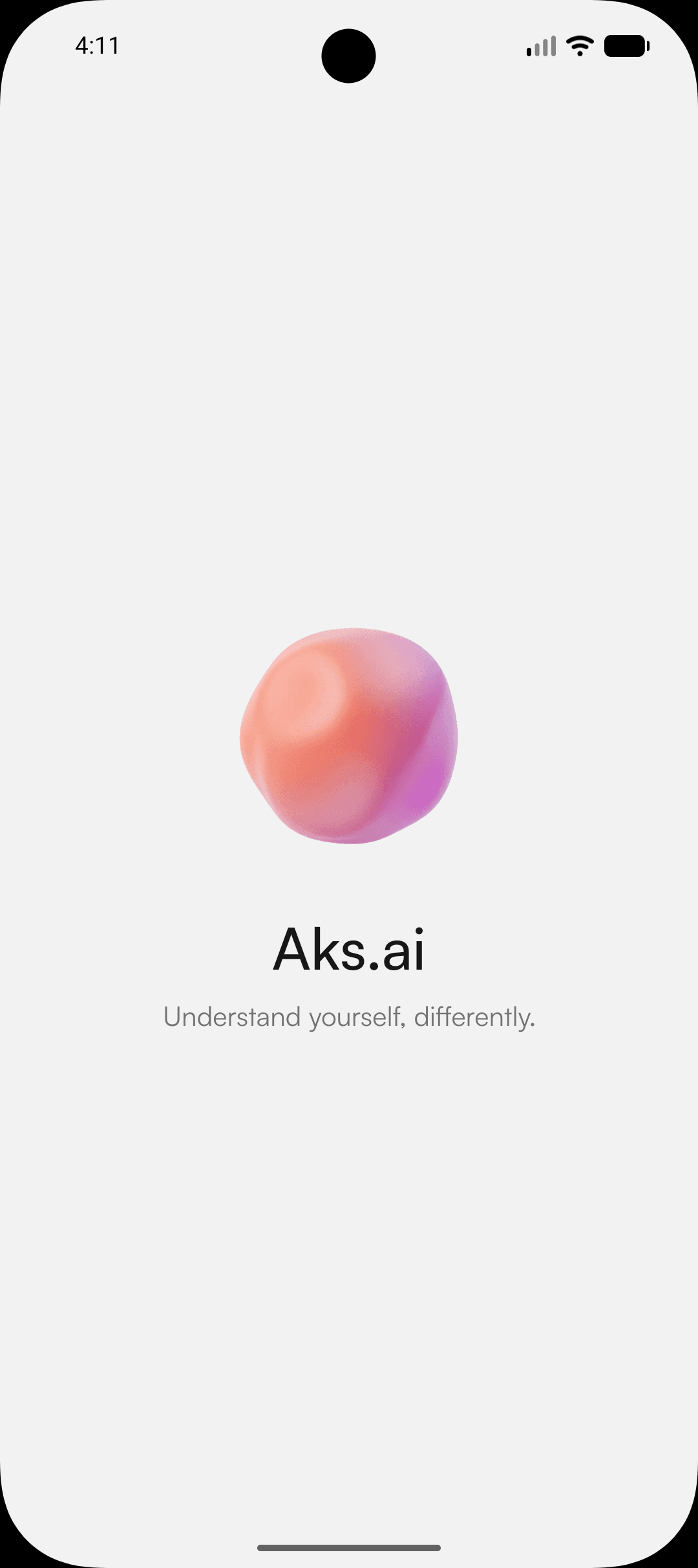 Aks app splash screen: the Aks orb above the Aks.ai wordmark